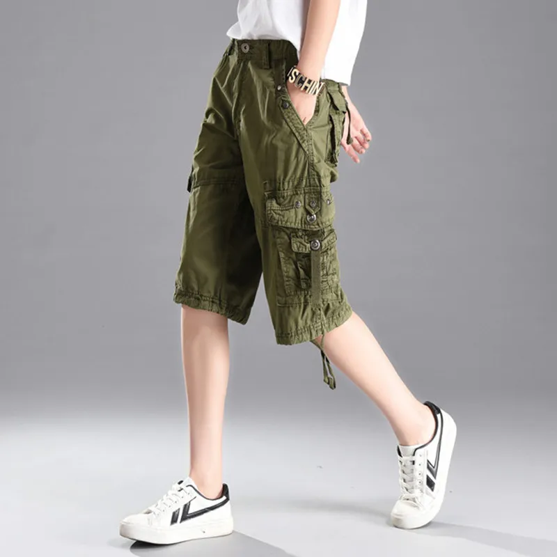 Женские повседневные шорты карго однотонные свободные до колен со средней