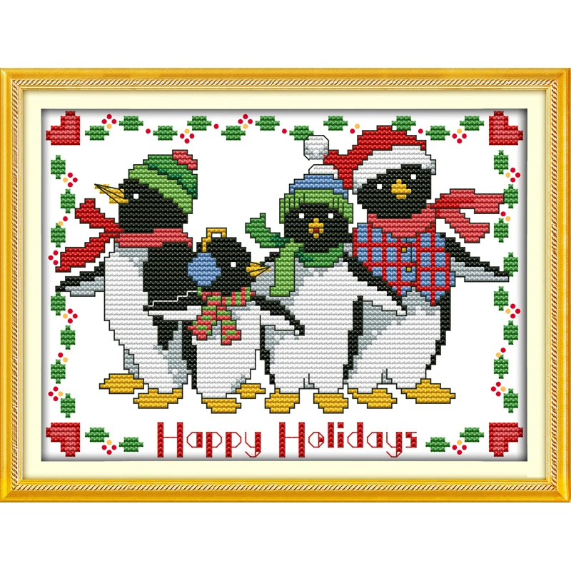 Everlasting love The Christmas penguins экологический хлопок китайские наборы вышивки крестиком Счетный штампованный 14 11CT Новая акция продаж