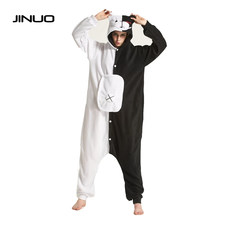 JINUO 2017 унисекс черный и белый медведь костюмы Свободный комбинезон для косплея
