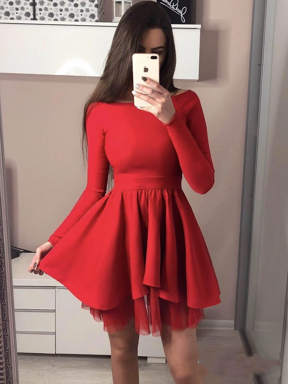 Дизайн с открытыми плечами короткое красное платье для выпускного вечера vestido de formatura с длинным рукавом черные платья на выпускной, вечер встречи выпускников