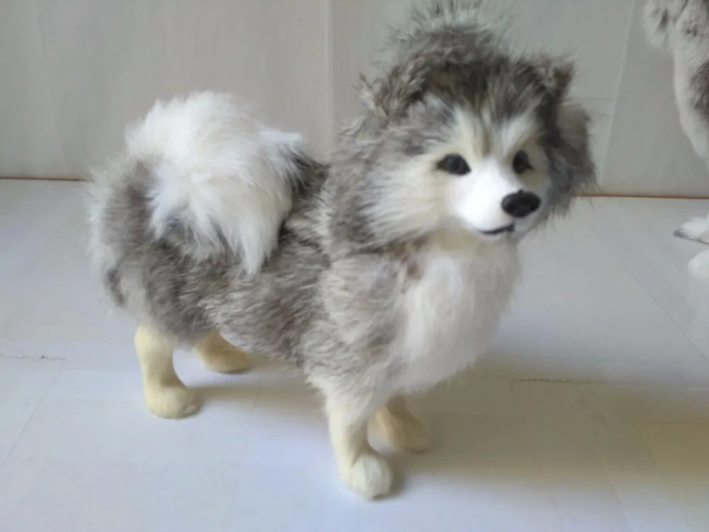 

polyethylene&furs dog 16x5x14cm simulation gray husky dog model prop,handicraft,home decoration toy d2815