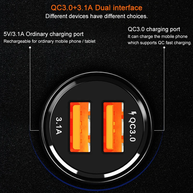 Автомобильное зарядное устройство Quick Charge 3 0 адаптер прикуривателя QC двойной USB