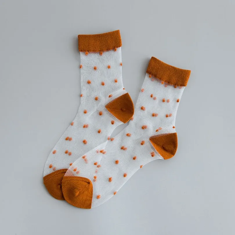 Новинка, винтажные прозрачные женские короткие носки с узором в горошек kawaii, стеклянные носки с дырочками, цветные хипстерские забавные носки по щиколотку