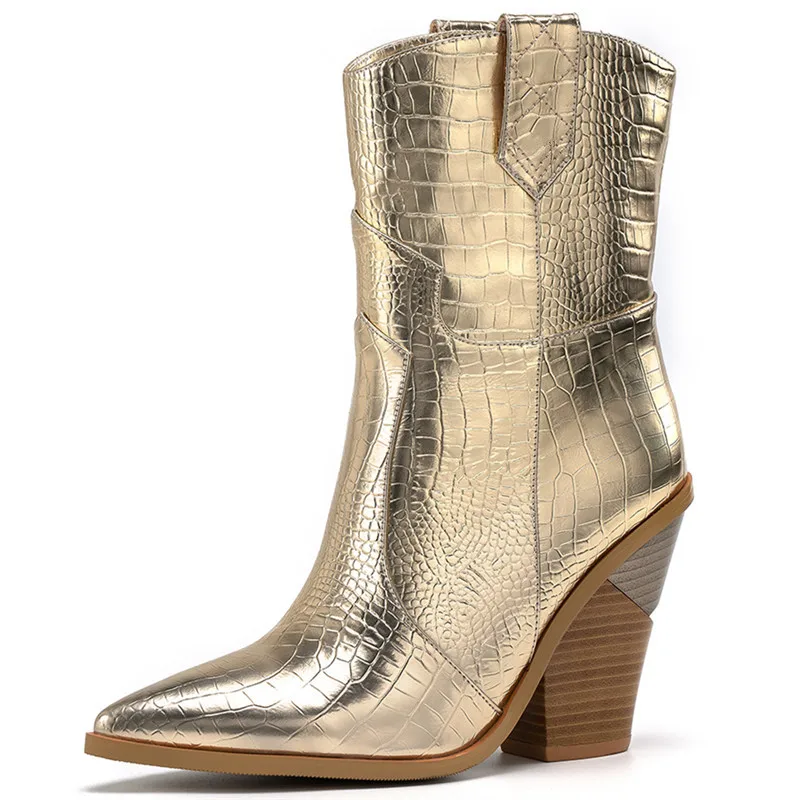 Золотой MORAZORA Size 34-46 New Brand ankle boots for women thick high heels ladies autumn winter boos gold silver fashion women boots - Цвет: Золотой