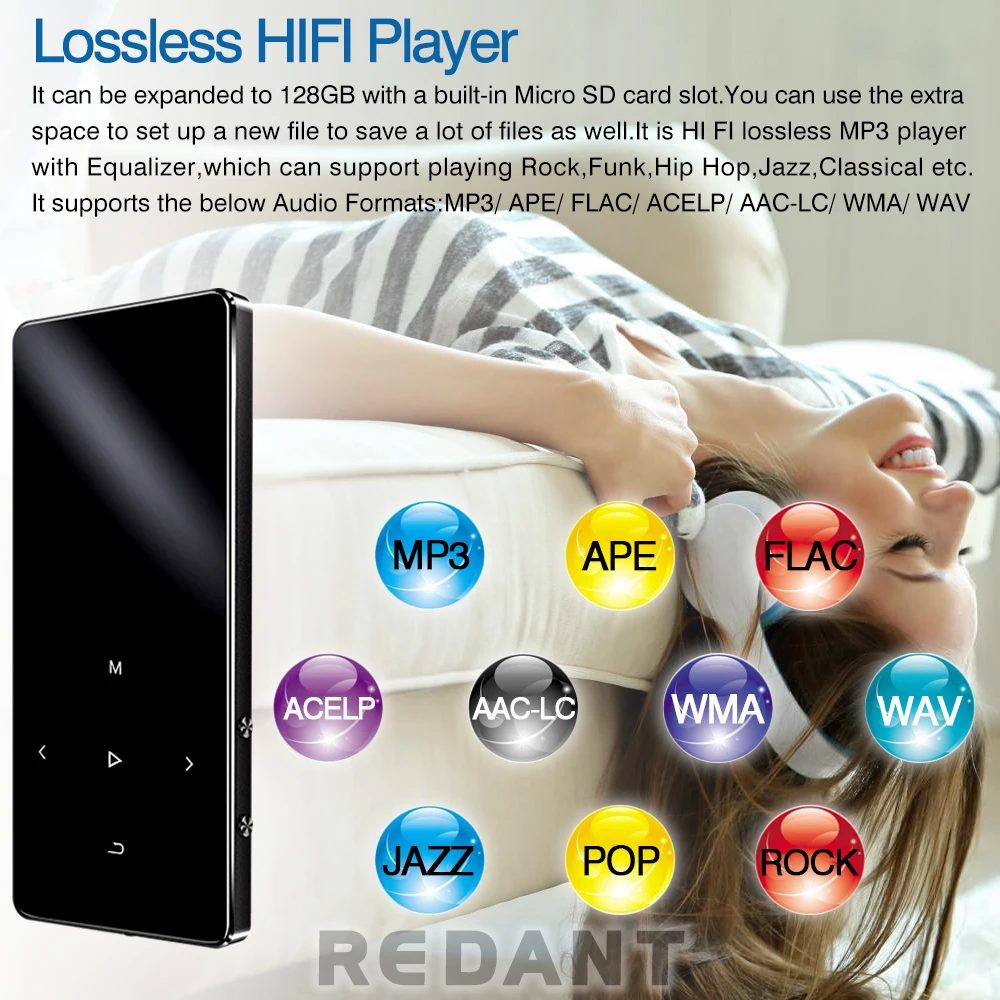 REDANT MP3-плеер Bluetooth со встроенным динамиком 1,8 дюймов экран сенсорные клавиши fm-радио диктофон электронная книга без потерь Hifi музыка