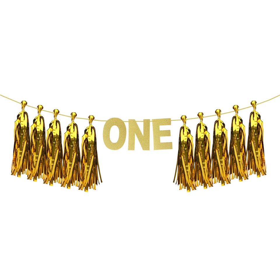 Блеск золота один кисточкой Гирлянда Баннер 1 год на день рождения 1st для