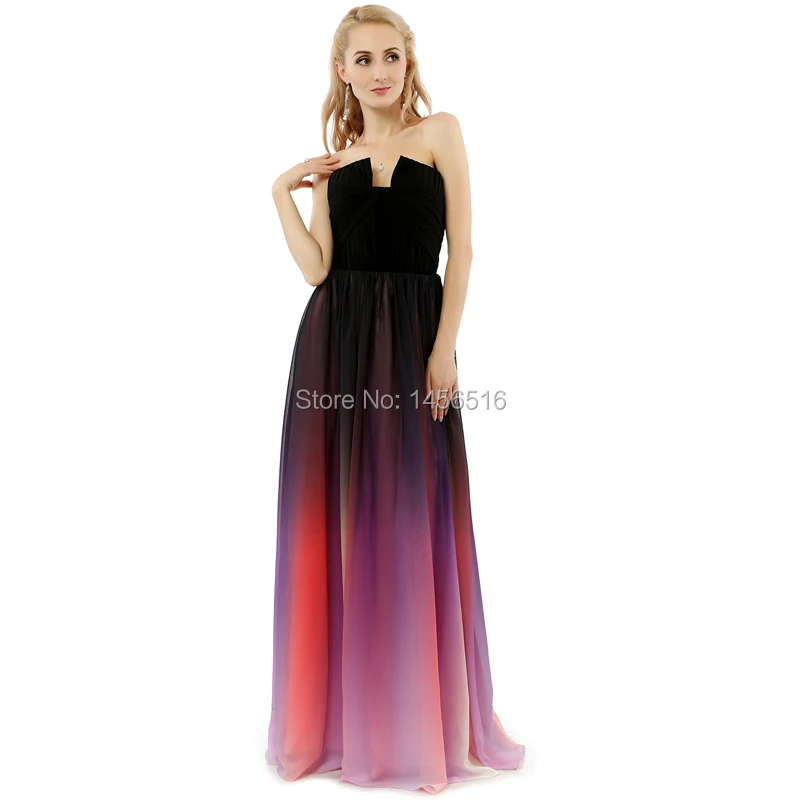 Vestidos de festa ТРАПЕЦИЕВИДНОЕ без бретелек градиент Омбре шифоновое вечернее платье для элегантной женщины реальное фото Длинные платья для выпускного вечера