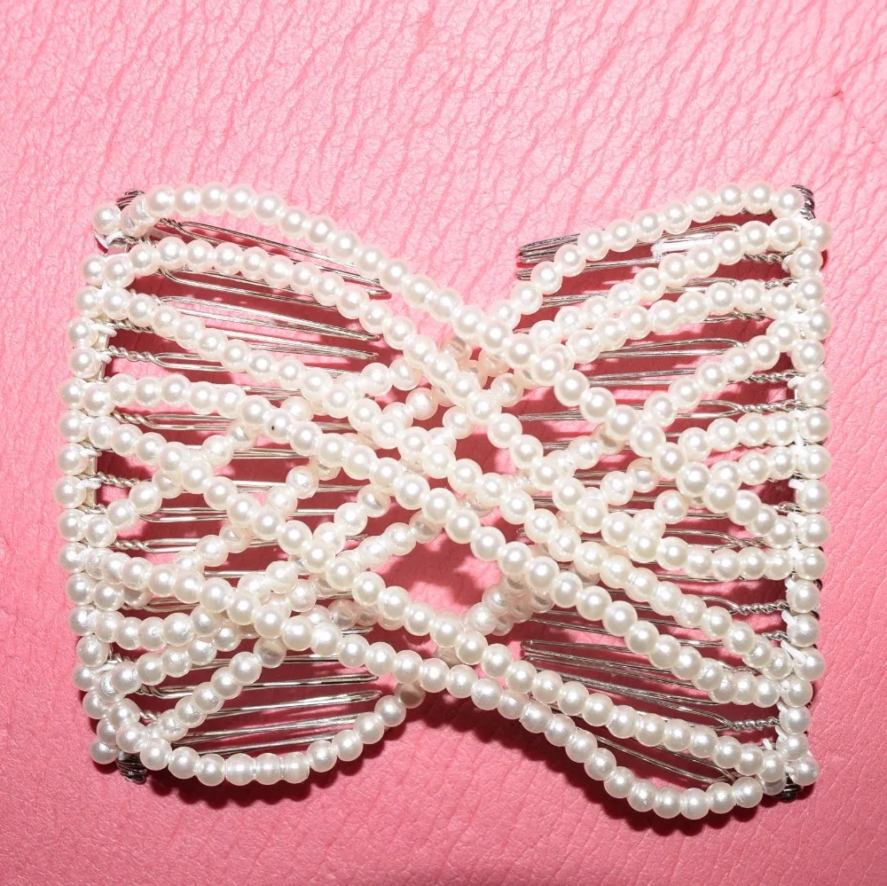 

pure Pearl metal comb girls women lady wedding pary best gift magic comb 10 pcs /lot