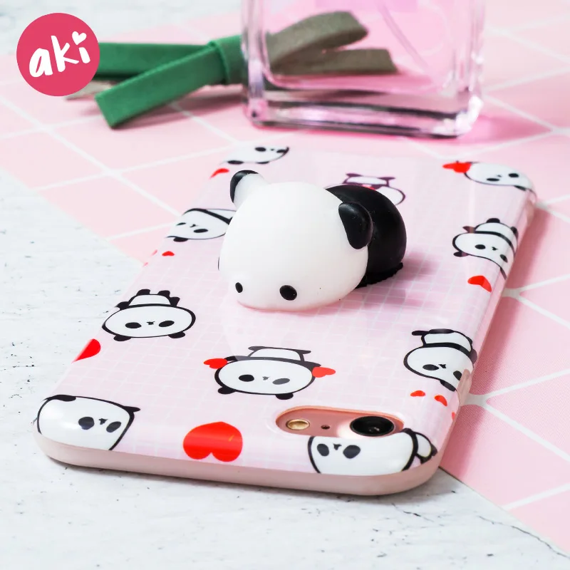 AKI Squishy Mobile Phone Cases for iPhone 7 8 Plus Case Kitty Panda Cat Lovely Soft Back Cover 6 6s |