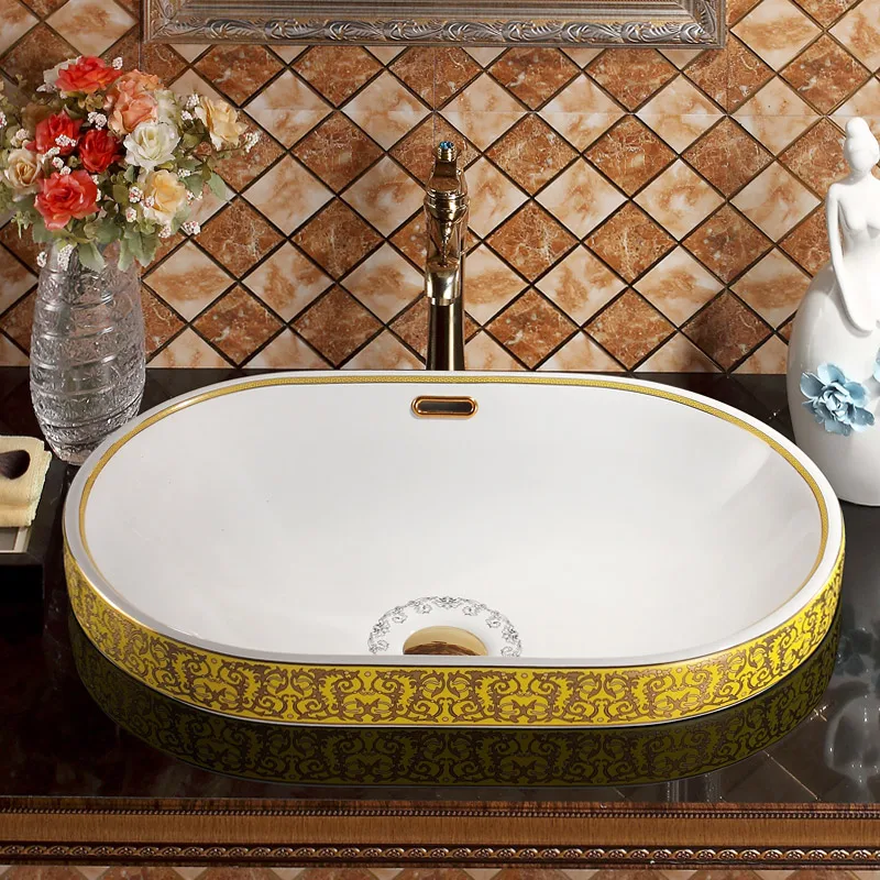Художественный Овальный керамический умывальник раковина для ванной комнаты