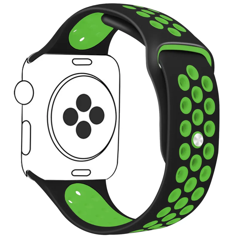 Black Green Силиконовый ремешок для наручных часов Apple Watch, версии 40/44/42/38 мм для ремешок для часов аpple для наручных часов iwatch, ремешок Nike мл размерного ряда 1/2/3/4 - Цвет: Black Green