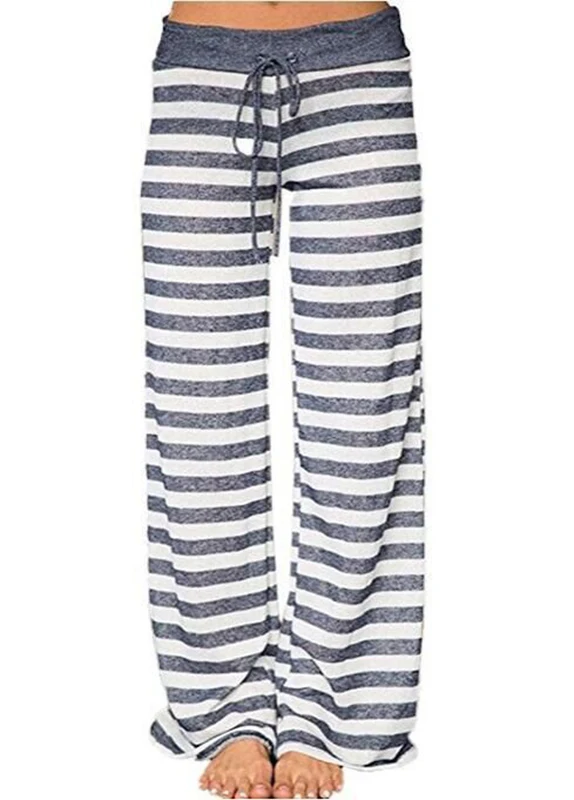 

New Striated Womens Sleep Bottoms Waist Tie Pajama Pants Women Piyamas Trousers Summer Loose Pantalon Home Pants Pyjama