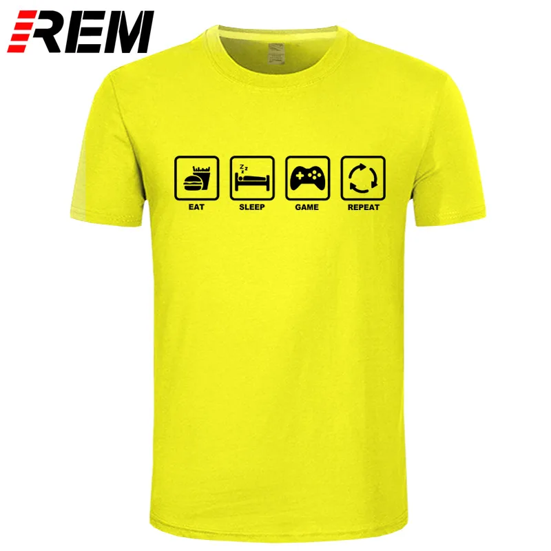 REM/брендовая одежда; футболка с надписью «Eat Sleep Game Repeat»; геймер гик; забавная футболка с компьютерным компьютером; Мужская хлопковая футболка с коротким рукавом; топ; Camiseta