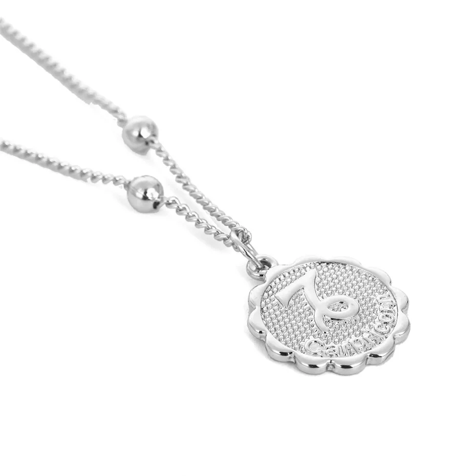 Capricorn Silver IngeSight. Z, винтажное, персонализированное, 12 созвездий, резная монета, ожерелье, массивная медная подвеска "Лев", ожерелье, Женские Ювелирные изделия - Окраска металла: Capricorn Silver
