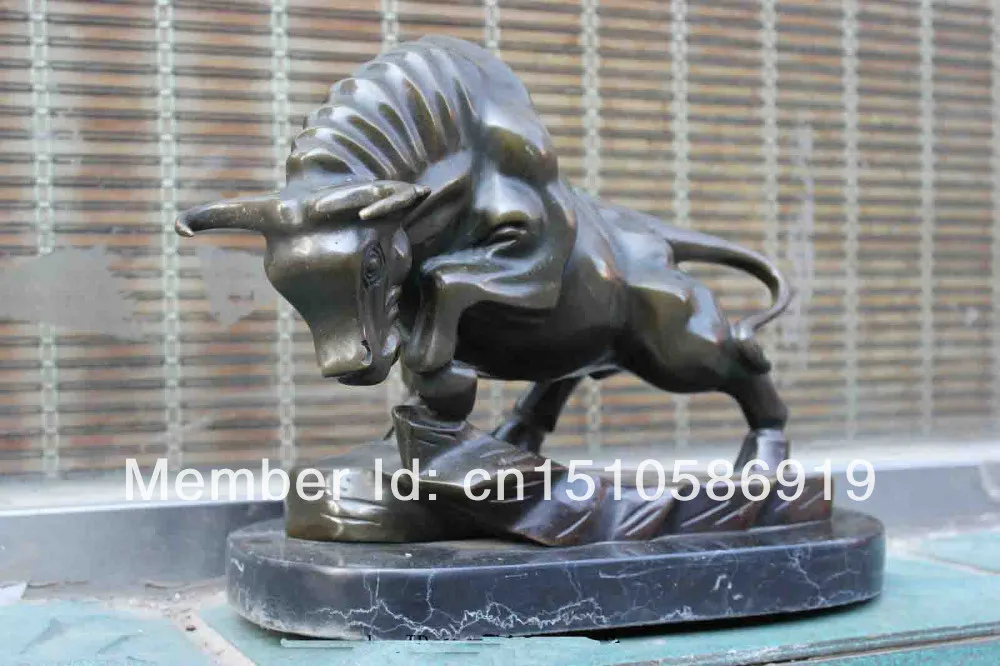 Подписная Изысканная Бронзовая статуя с мраморной основой бой быков