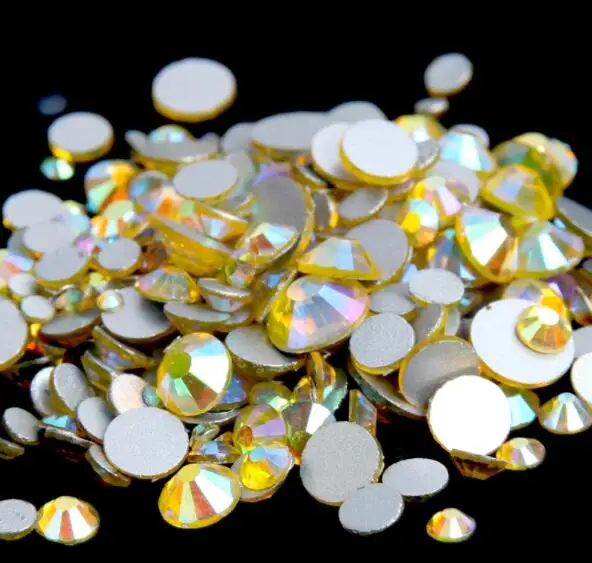

Citrine AB ss3,ss4,ss5,ss6,ss8,ss10,ss12,ss16,ss20,ss30 Flat Back Crystal Non Hotfix Nail Art Rhinestones Decorations