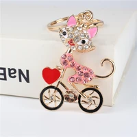 fox ride bick bicycle pendant charm rhinestone crystal purse bag keyring key chain accessories wedding party holder keyfob gift