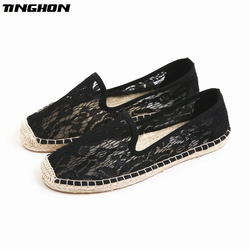 Fashion Ethnic Casual Espadrilles Black lace White Flat New Women Spring Printed Embroider Slip on Fishermen Hemp Rope Shoes | Обувь