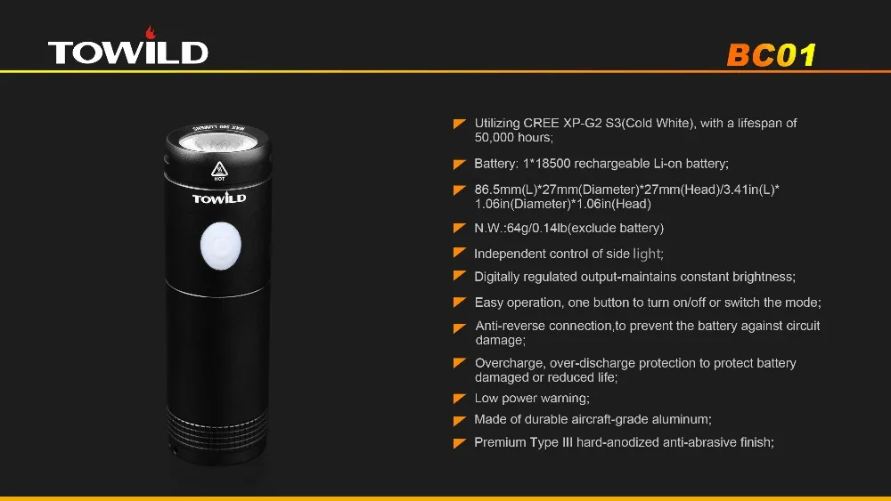 Towild BC01 CREE XP-G2 S3 светодиодный 500 люмен USB Перезаряжаемые светодиодный велосипед светильник
