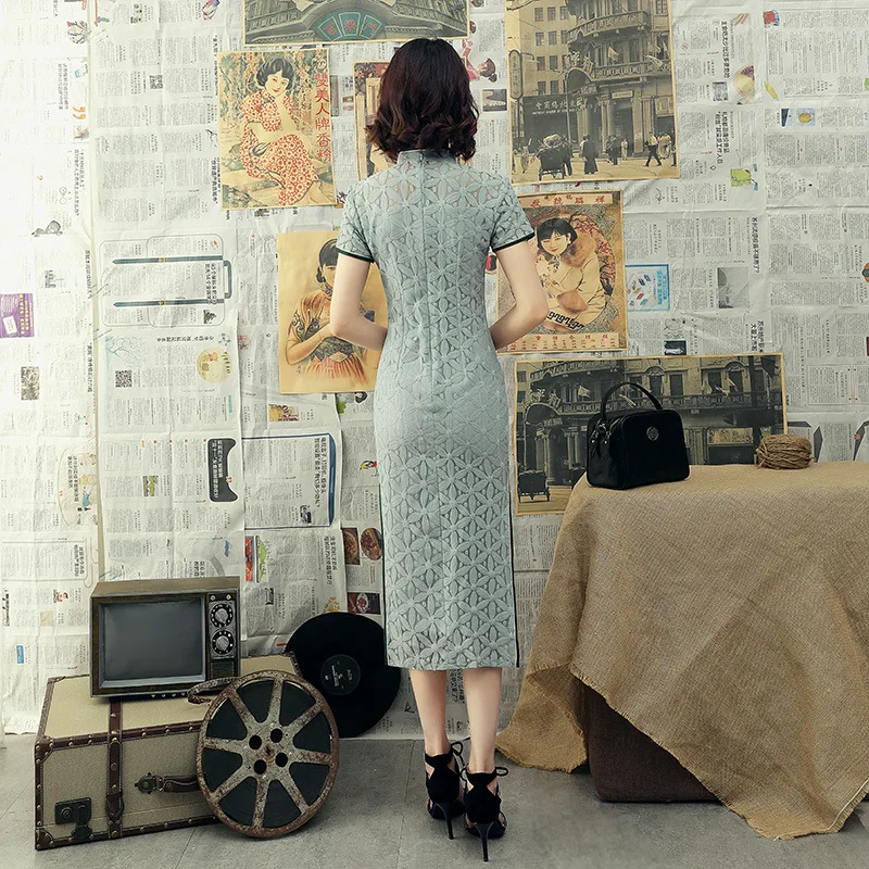 Летние кружево для женщин Qipao классические пикантные высокие разделение Шанхай платья для обувь девочек Тонкий ретро шоу на сцене