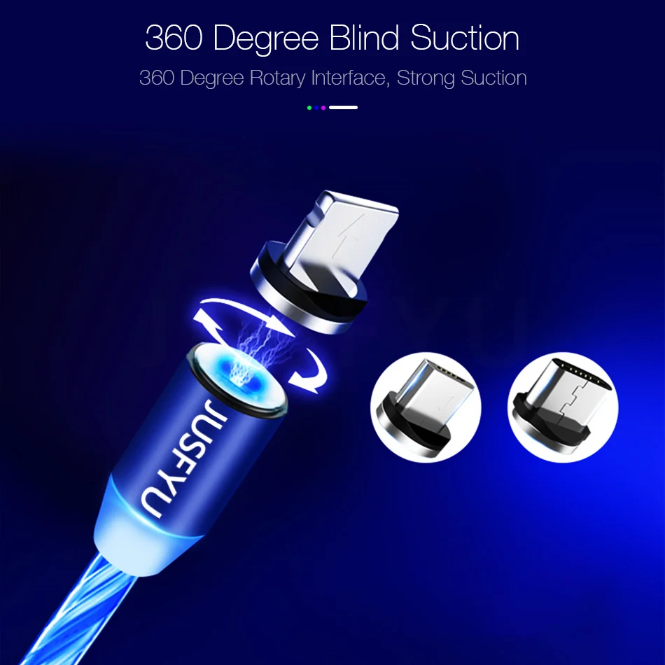 Магнитный кабель со светодиодной подсветкой микро-USB для быстрой зарядки USB C iphone 6