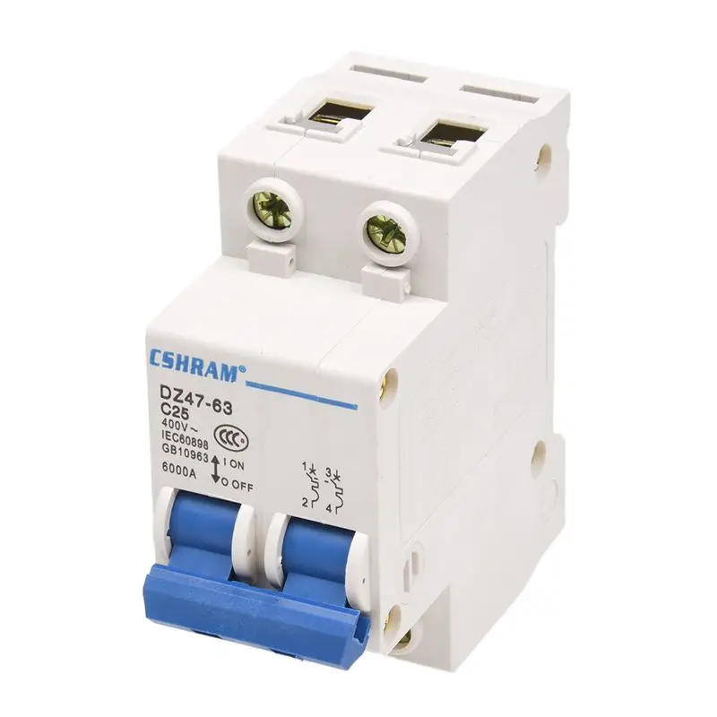 DZ47-63 C25 25 Amp 230/400VAC 6000A разрывная мощность 2 полюса автоматический выключатель