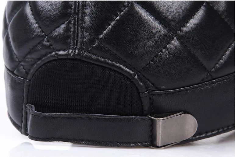 Шапка RY129 мужская с ромбами натуральная кожа плоская регулируемая уличная