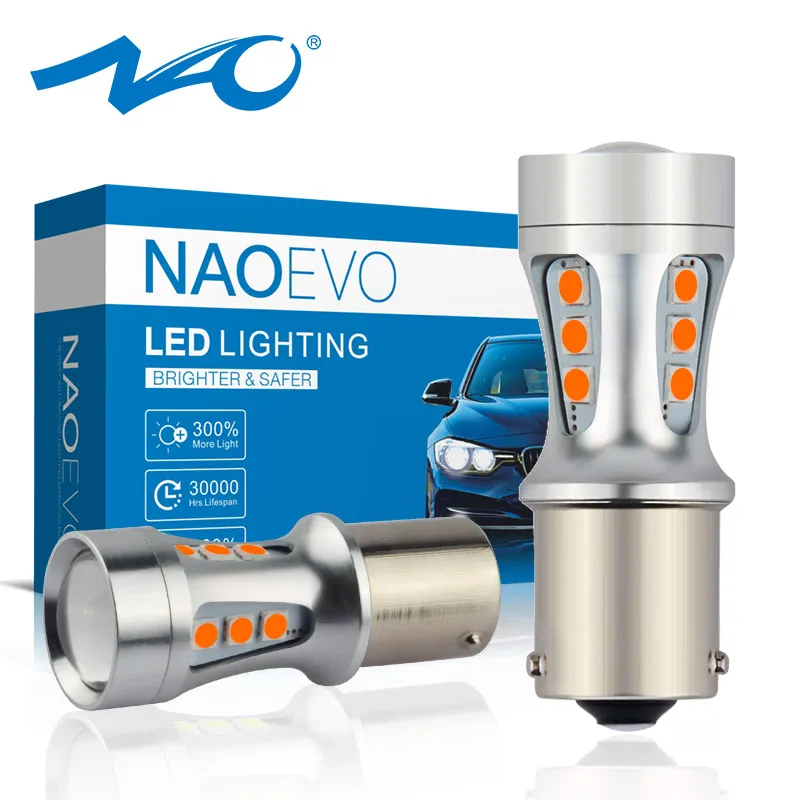 NAO PY21W светодиодный BAU15S Янтарный 3030 1200Lm SMD 1156 Автомобильная лампочка для авто, светильник 12В дневные ходовые огни 5 Вт белый красный передний указатель поворота Задний фонарь 6000K