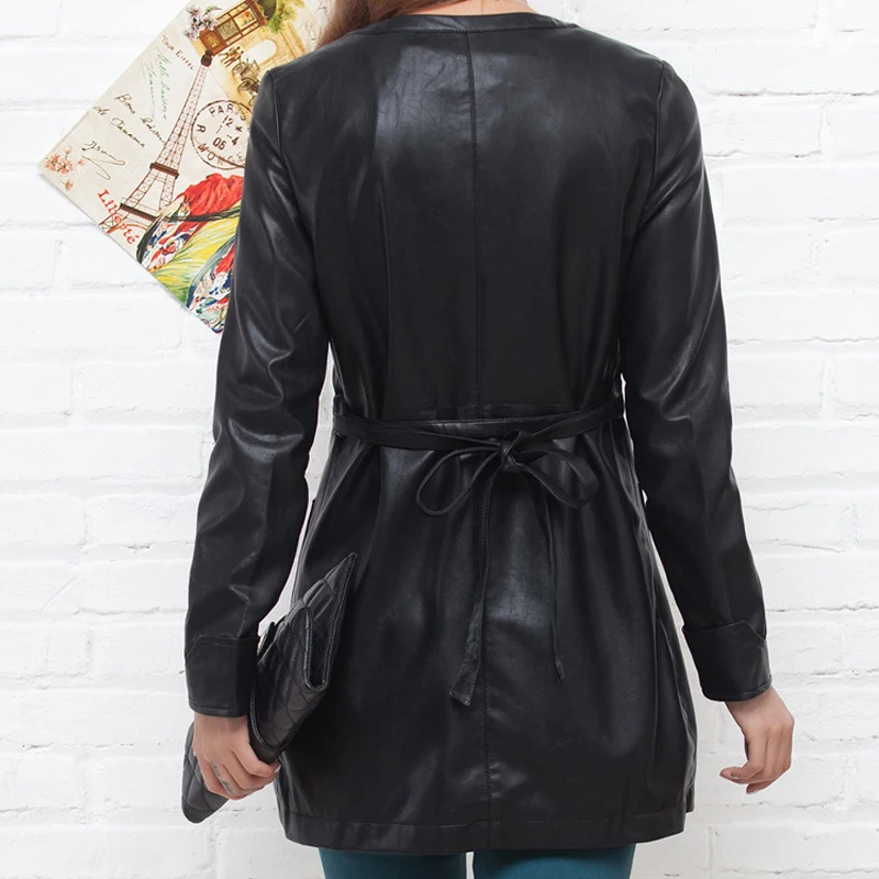 {Guoran} кожаное пальто для женщин 2017 Новинка Черное Женское из искусственной кожи с