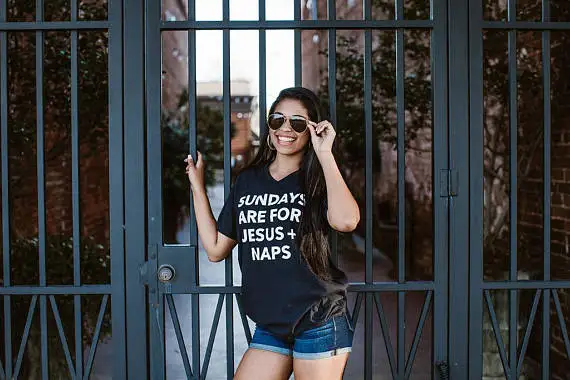 

SUNDAYS ARE FOR JESUS+ NAPS T-shirt women fashion funny slogan Christian tees camiseta tumblr tops gift unisex assembly t shirt