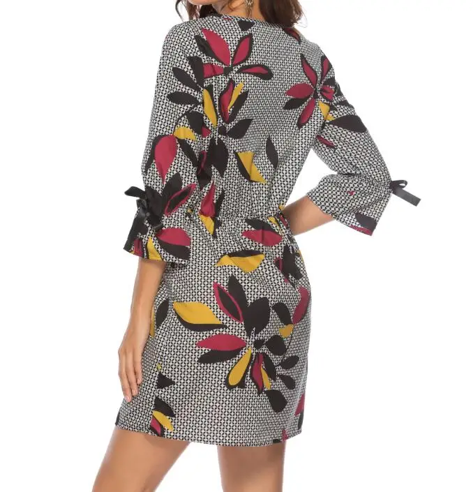 AVODOVAMA M New Spring Summer Long Sleeve Women Dress Fashion Casual O-Neck Sashes Print Straight Mini Dresses | Женская одежда