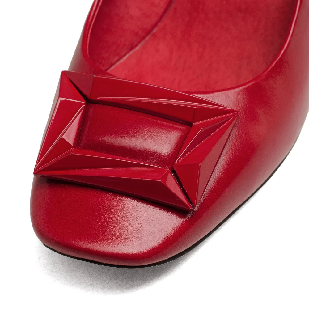 S.Romance Women Pumps Genuine Leather Fashion Elegant Square Toe Slip-On Strange Heels Woman Shoes Black Red Nude SH455 | Обувь