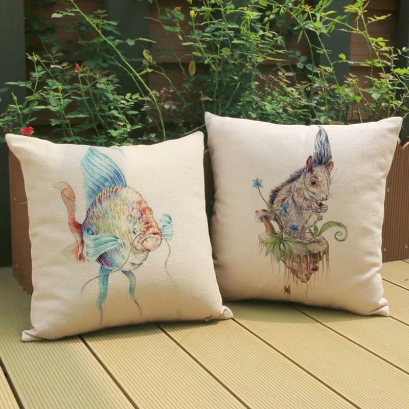 Современный творческий акварель животных печати хлопка белье с коротким бархат