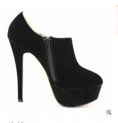black flock Loslandifen/женские вечерние ботинки из флока на высоком каблуке; модные замшевые ботильоны на платформе; сезон весна-осень; большие размеры 35-42 - Цвет: black flock