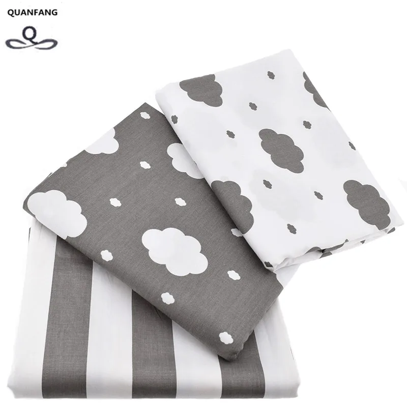 Ткань из саржевого хлопка с принтом облаков для шитья стеганая ткань серого неба