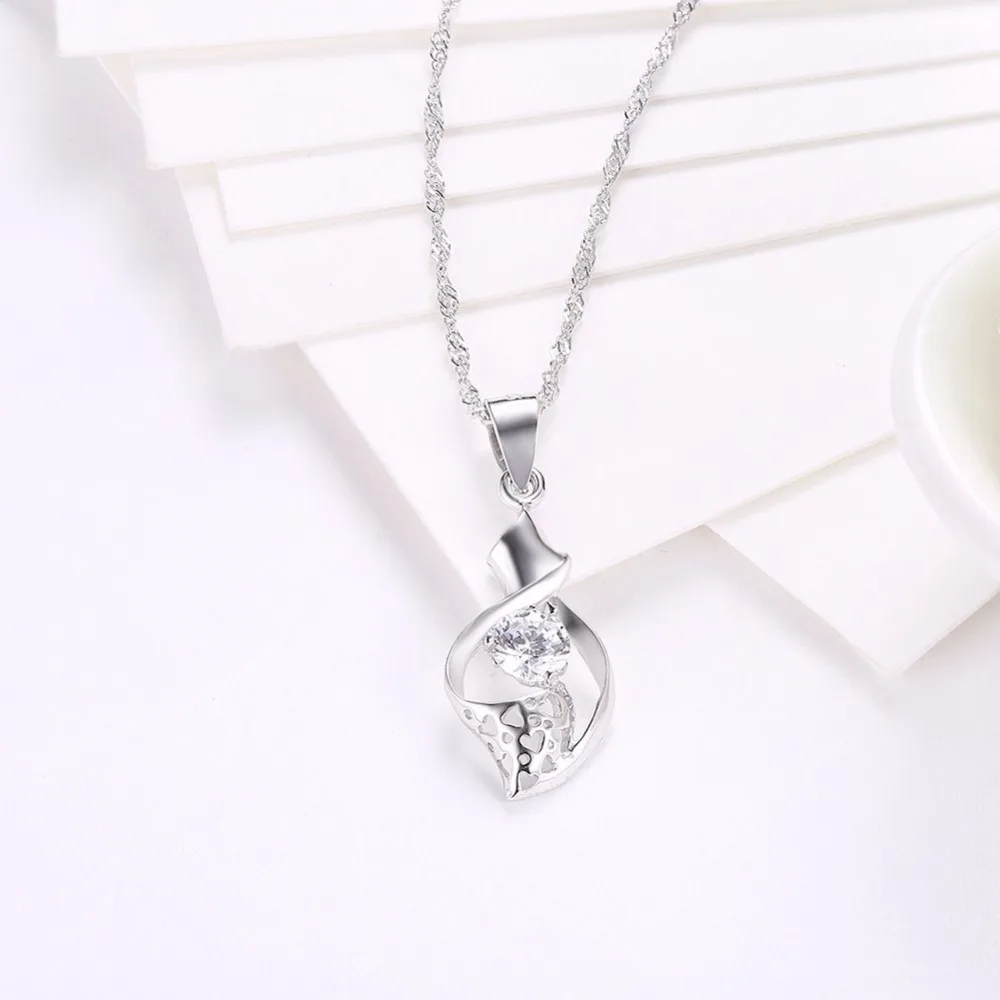 Flower Cubic Zirconia Pendant Necklace Geometric Plant Crystal Sterling Silver Chain Fashion Jewelry Women Accessories | Украшения и