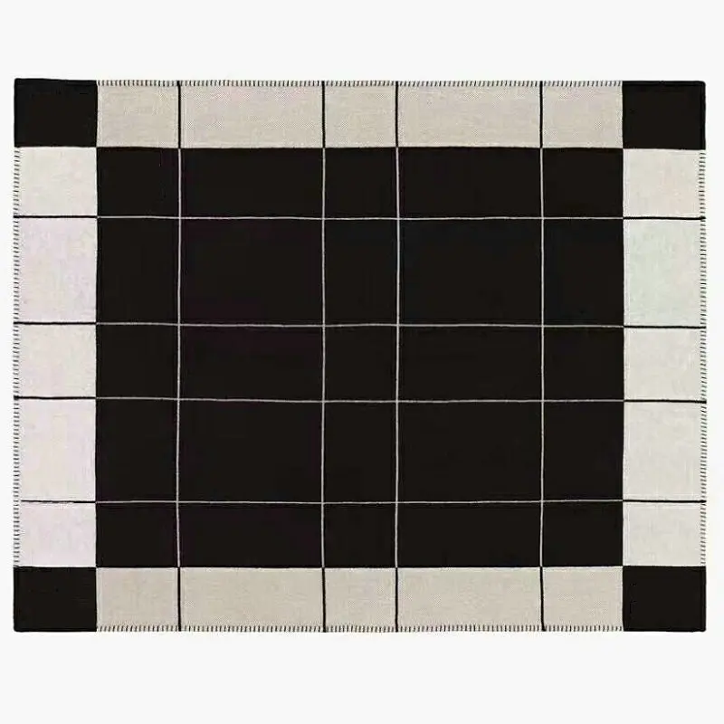 130x180 см кашемировое одеяло с буквенным принтом, вязаное крючком, Мягкая шерстяная шаль, переносное теплое Клетчатое одеяло для дивана, флисовое трикотажное покрывало, наволочка - Цвет: Черный