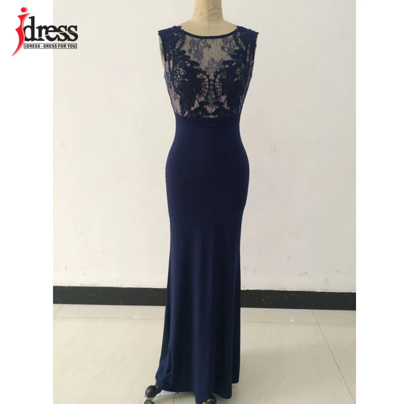 Длинное вечернее платье IDress синее кружевное с вышивкой летнее макси онлайн