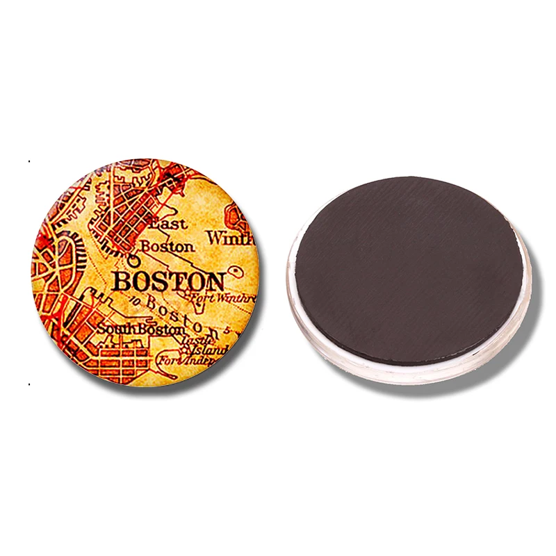 Винтажная Бостонская карта 30 мм магнит на холодильник Массачусетский