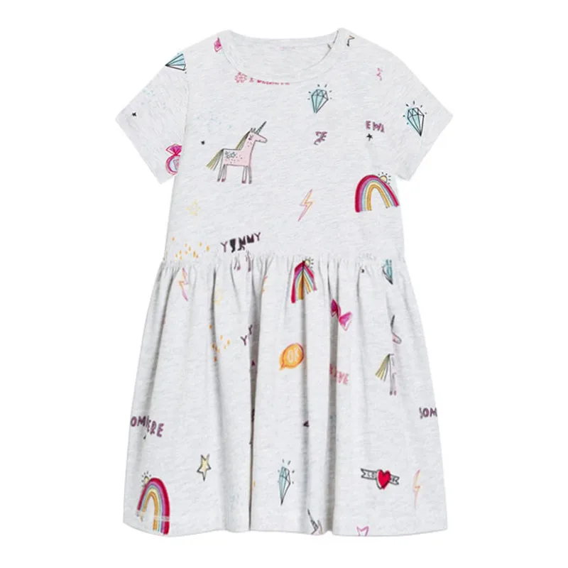 Jumping meters Unicorns Dresses Princess Cotton Summer New Arrival Baby Girls Clothes Short Sleeve Party Tunic for girls | Детская