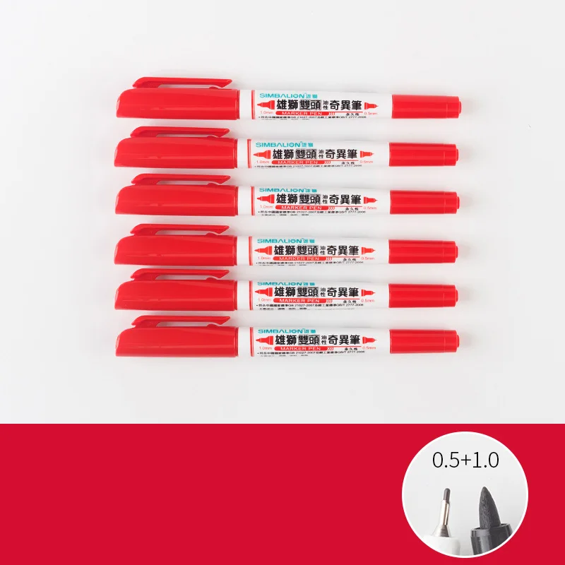 6pcs red 6 шт. перманентные Маркеры ручки тонкая точка черные синие красные чернила 0,5 мм и 1 мм художественная ручка для рисования студенческие принадлежности - Цвет: 6pcs red