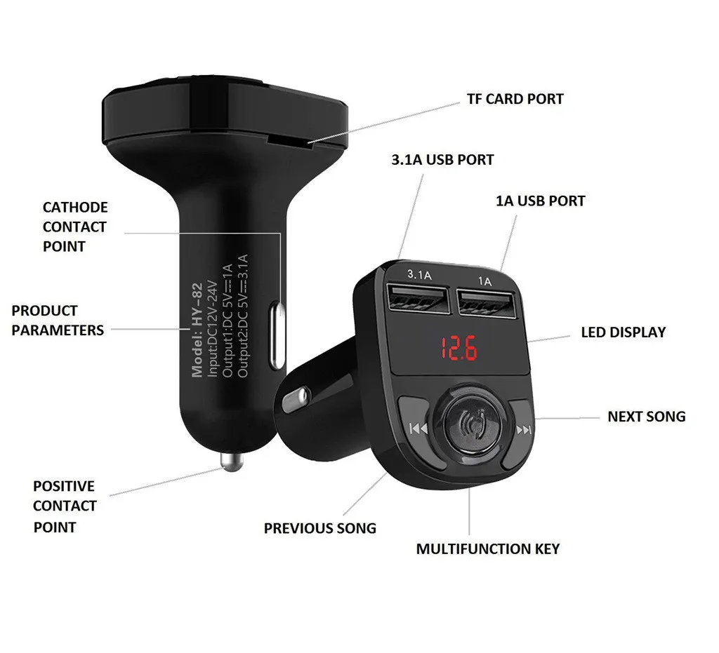 Автомобильное зарядное устройство 3 1 а с двумя USB портами Bluetooth MP3 fm передатчик