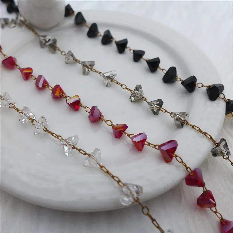 Треугольные стеклянные бусины ручной работы, 6 мм, медные цепи для изготовления ожерелья, браслетов, Ювелирная фурнитура «сделай сам», античная бронза, латунь, 39,3 дюйма/1 м