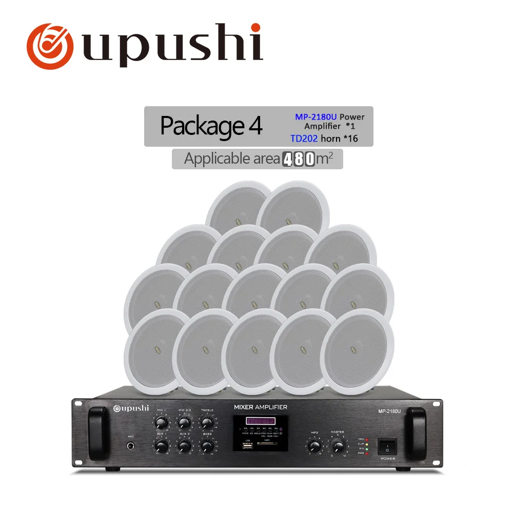 180W with 16 speaker Oupushi MP-2120DU усилитель мощности с TD202 потолочный динамик посылка наборы для PA системы - Цвет: 180W with 16 speaker