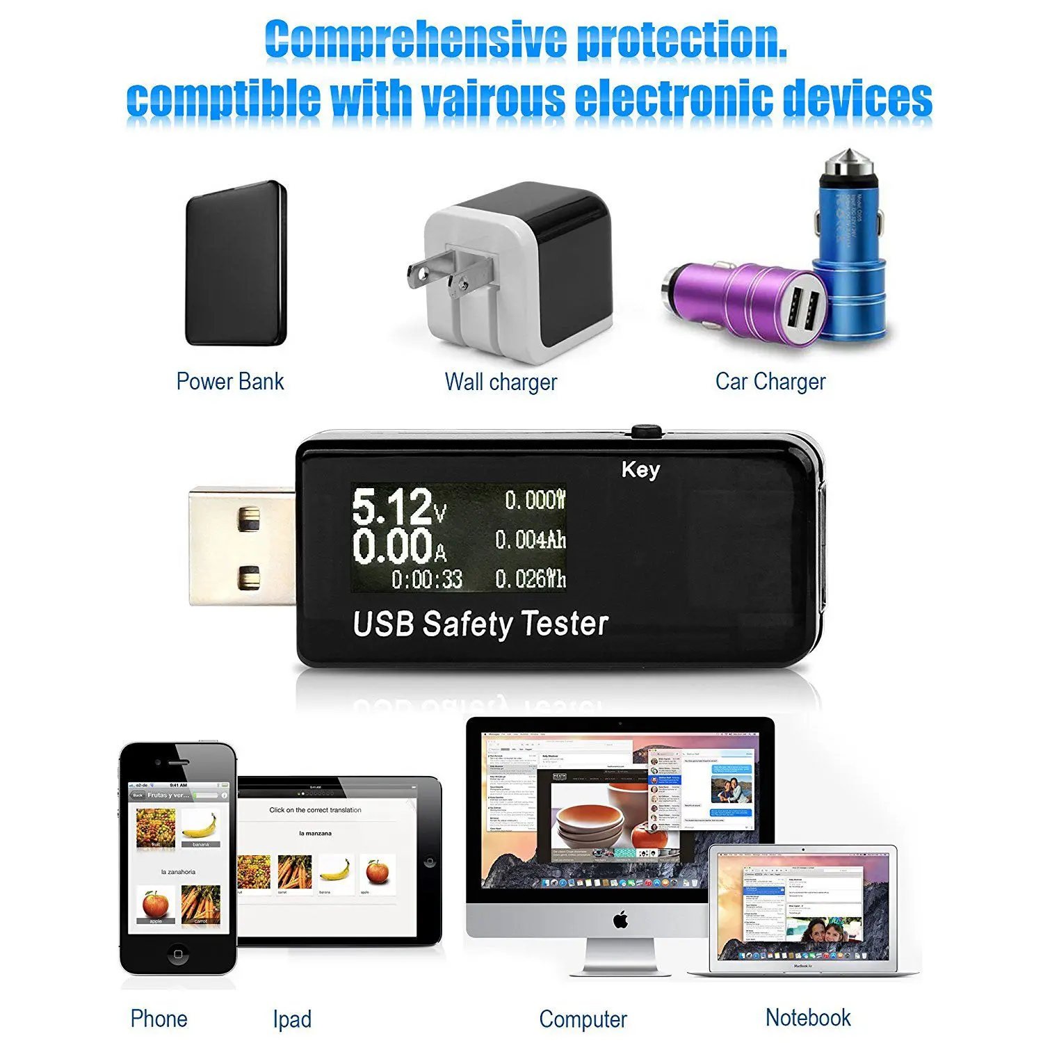 Профессиональный USB тестер безопасности цифровой измеритель мощности