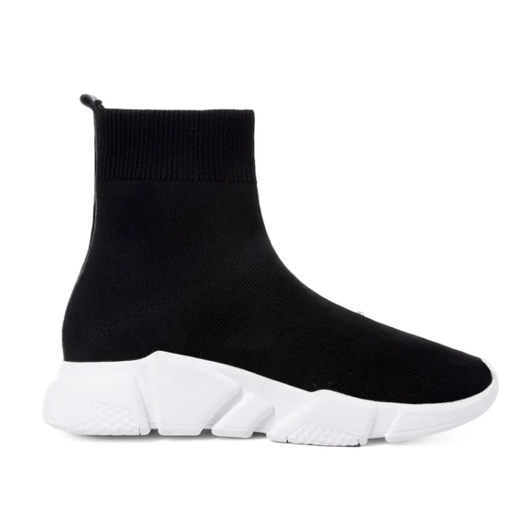 

{Zorssar} 2019 Popular Young Women Boots Fashion Rhinestone Casual Sneaker Womens Flat Ankle Stretch Socks Boots Plus Size 34-44