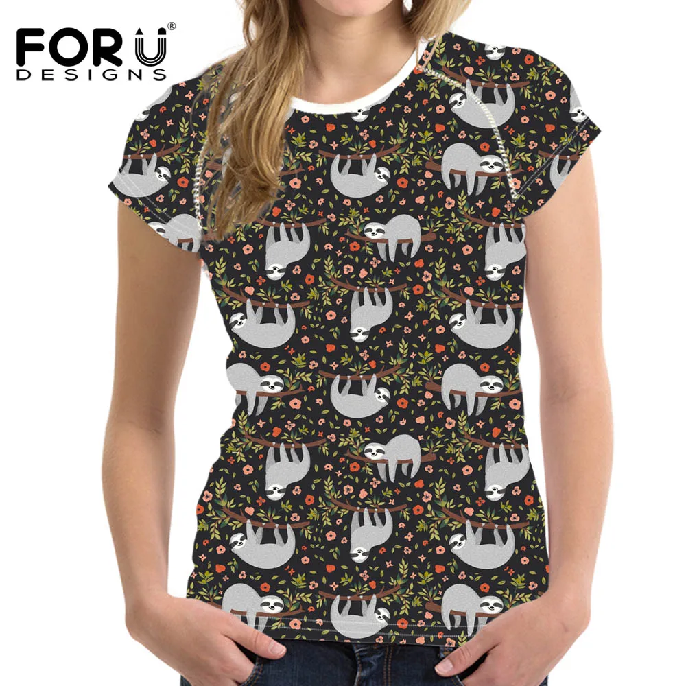 Милая футболка FORUDESIGNS с коротким рукавом для женщин базовая Повседневная круглым