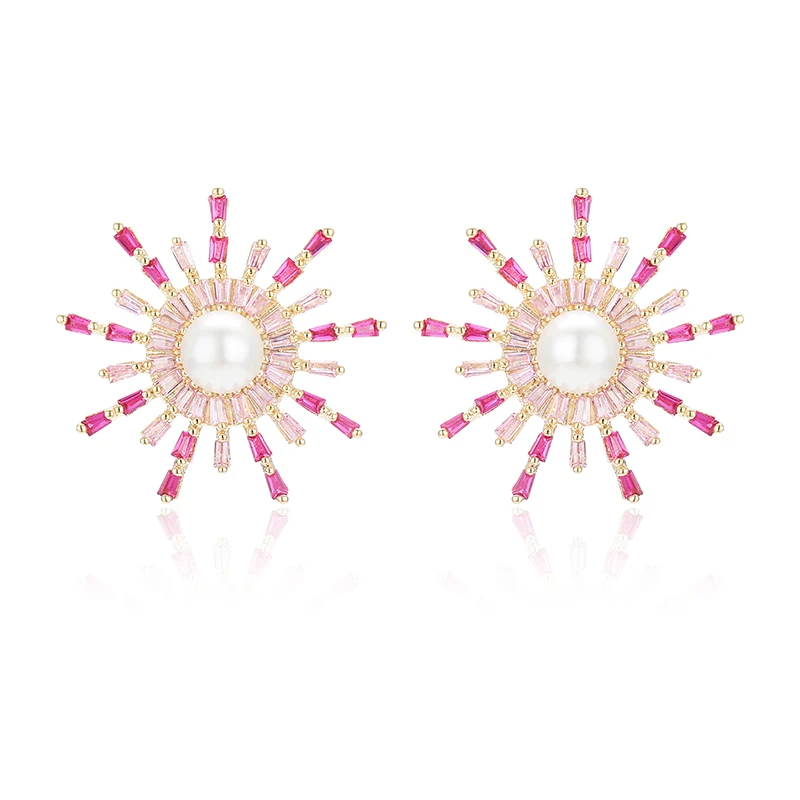 Сладкий блестящий цветок серьги-гвоздики полный Циркон Модные жемчужные для