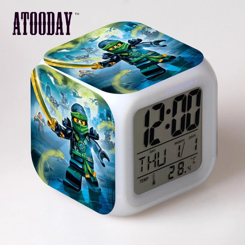 

Ninjago Alarm Clock Led Light 7 Color Change Lcd Display Watch Klok Projection Clock Square Digital Car Dashboard Vintag