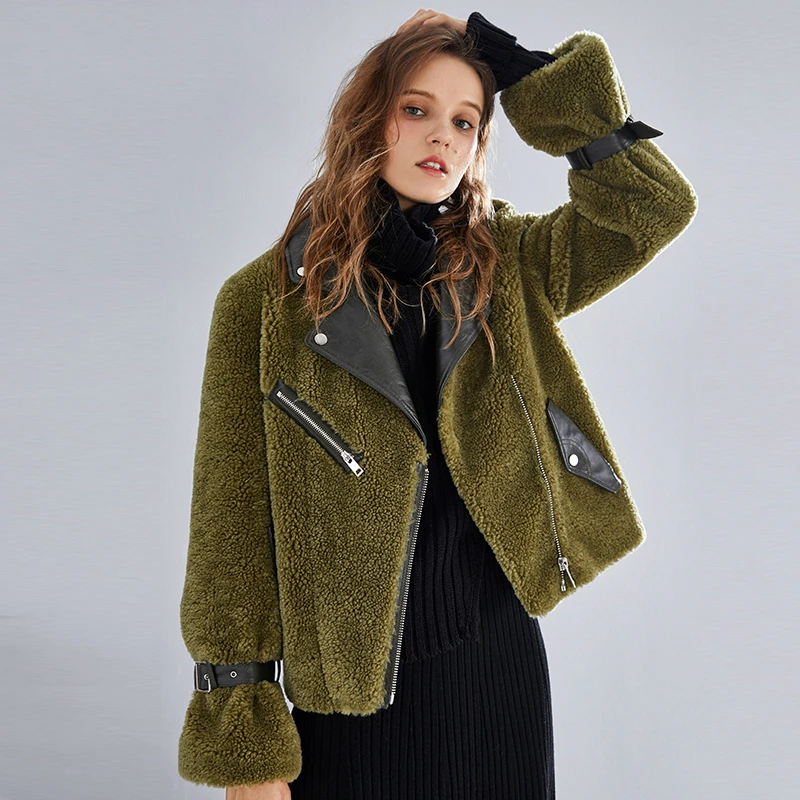 AYUNSUE Korean Style Real Fur Coat Female Flare Sleeve Lamb Wool Sheep Shearing Coats Short Women's Winter Jacket V18F33105 | Женская